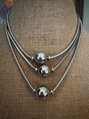 VTG Alfani Triple Strand Silver-Tone Ball Necklace